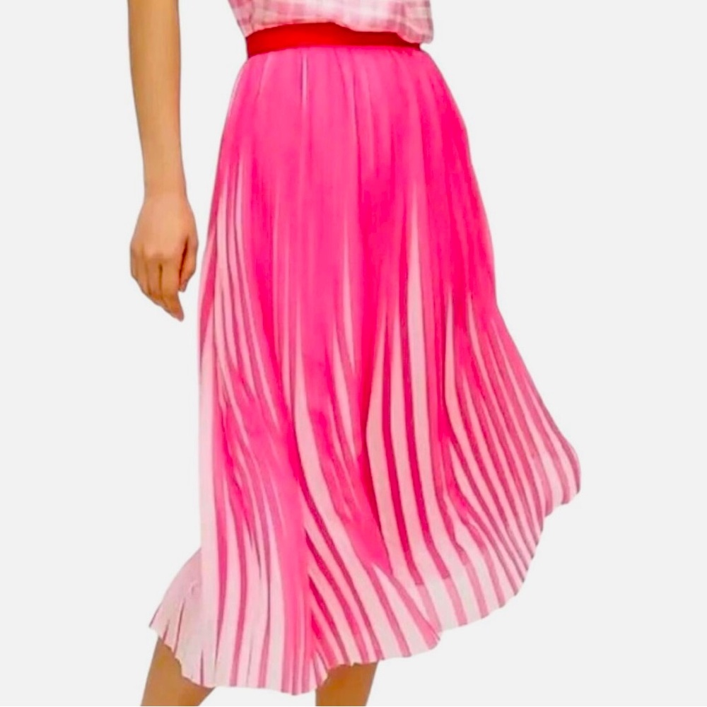 J. Crew Pleated Midi Skirt in Peekaboo Stripe size 4 pink - Picture 3 of 5